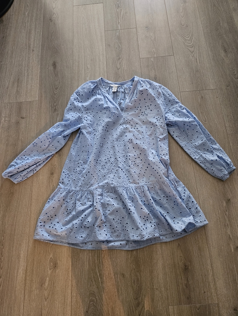 H&M Light Blue Eyelet Peplum Dress Small
